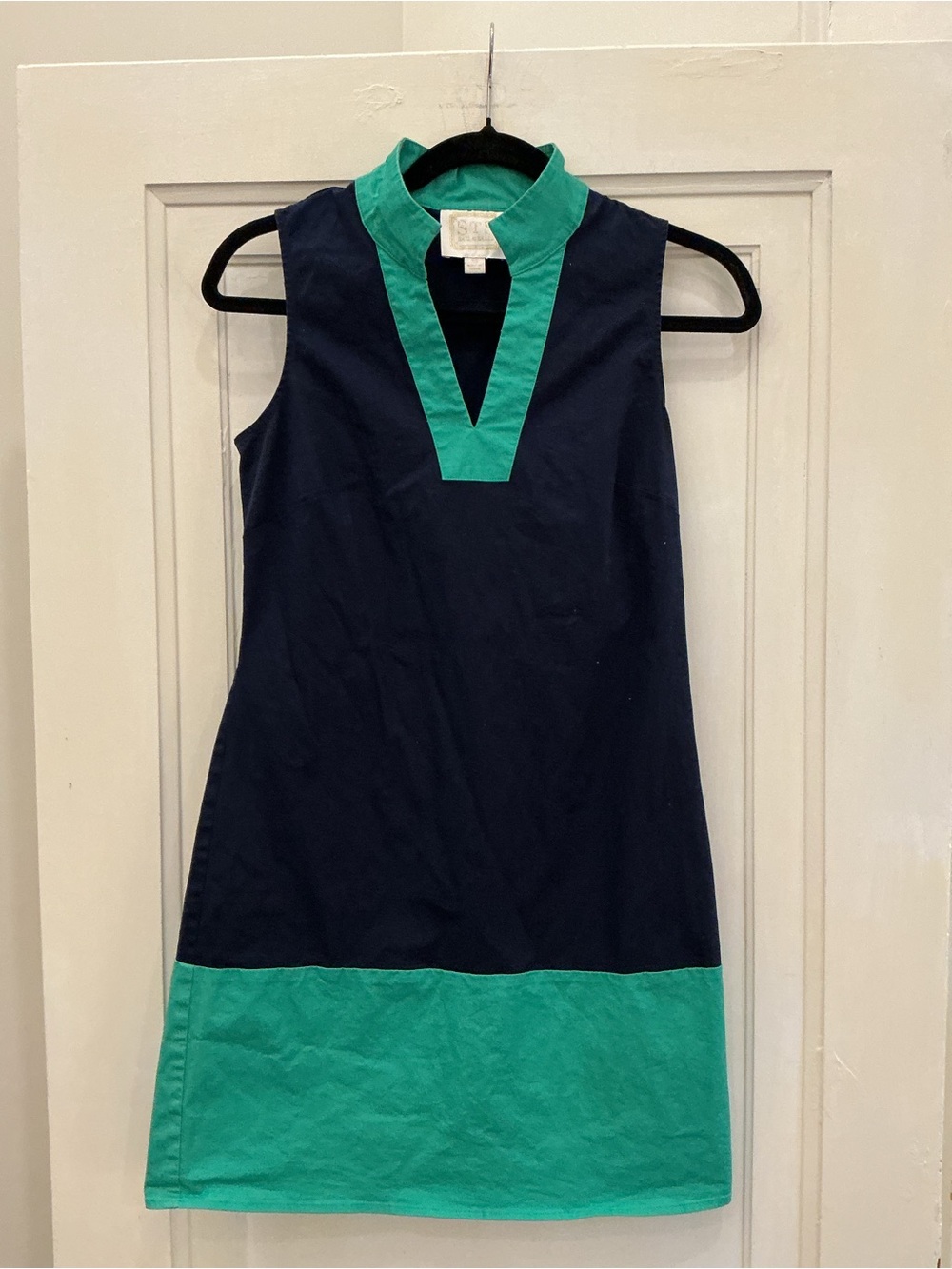 Sail to Sable Sleeveless Tunic Shift Dress Navy Mint Green Colorblock Size